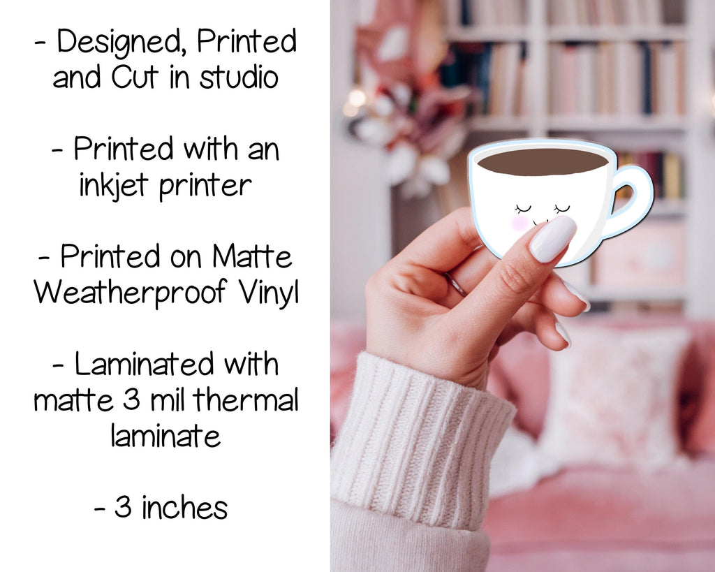 Smiling Espresso Mug Sticker – 3 Inch Matte Vinyl Decal