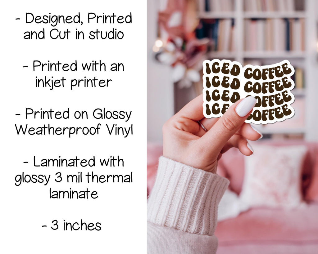 Iced Coffee Wavy Words Glossy Sticker