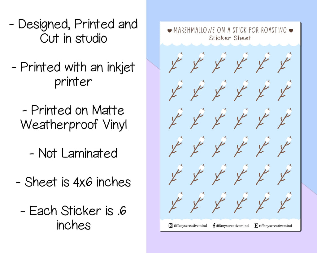 Marshmallows on a Stick for Roasting 4x6 inch Sticker Sheet