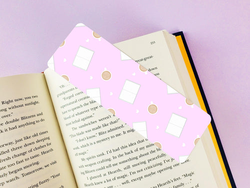 Coffee and a Good Book Seamless Pattern Double-Sided Bookmark