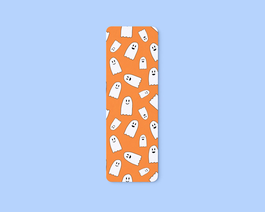 Ghost Pattern with Orange Background 2x6 Rounded Corner Double-Sided Bookmark