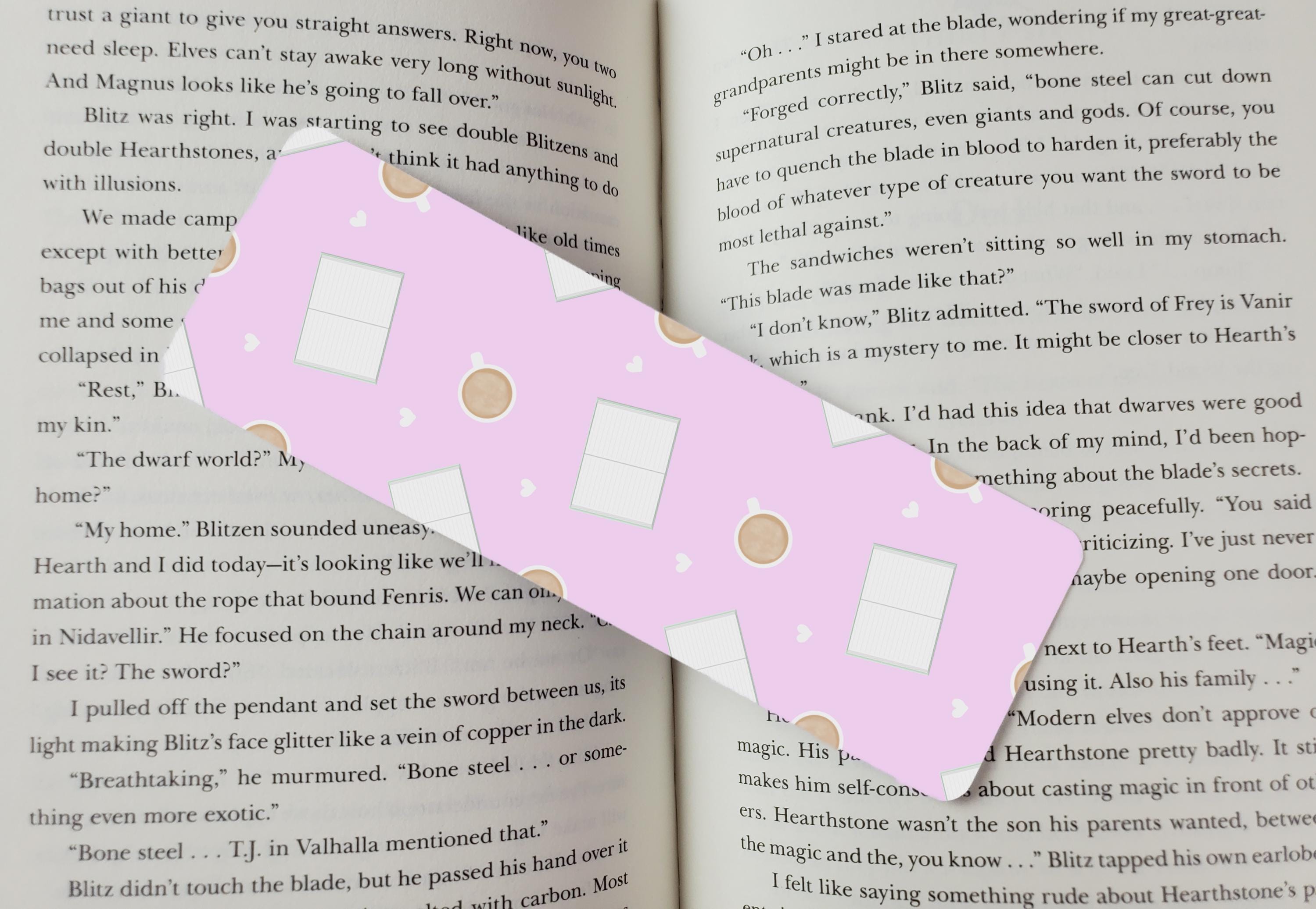 Coffee and a Good Book Seamless Pattern Double-Sided Bookmark
